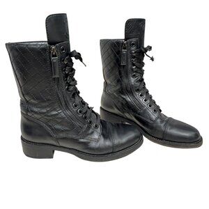Chanel 2014-2015 Interlocking CC Logo Leather Combat Boots Women's sz 38/7.5